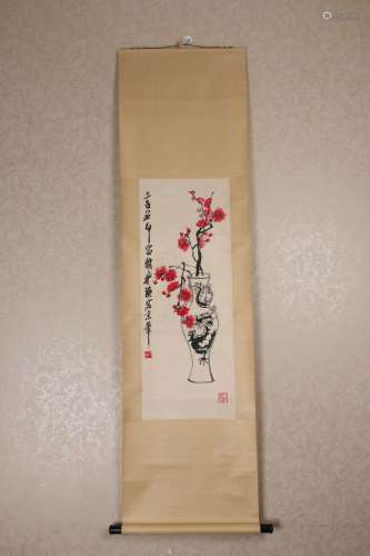 Vertical Painting: Flower Vase  by Qi Baishi
