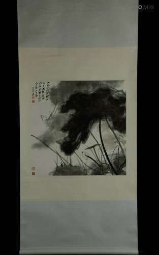 Vertical Painting : Ink-splashed Lotus  by Zhang Daqian