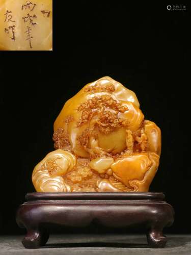 Overseas Backflow. Old Collection. Shoushan Tianhuang Stone Ornament with Hand-carved Figures and Lanscape