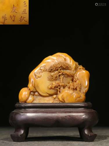 Overseas Backflow. Old Collection. Shoushan Tianhuang Stone Ornament with Hand-carved Figures and Lanscape Design