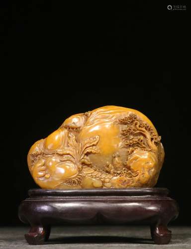 Overseas Backflow. Old Collection. Shoushan Tianhuang Stone Ornament with Hand-carved Figures and Lanscape
