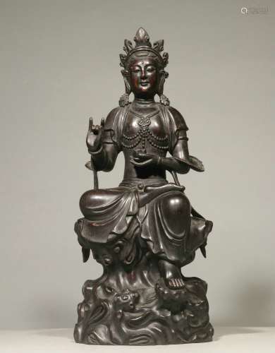 Overseas Backflow. Old Collection. Hand-carved Red Sandalwood Figurine of Seated Avalokitesvara