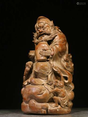 Backflow. Hand-carved Bamboo Ornament of Zhong Kui, the Republic of China