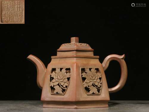 Overseas Backflow. Old Collection.  Handmade Hexagonal Zisha Teapot with Flowers Design and 