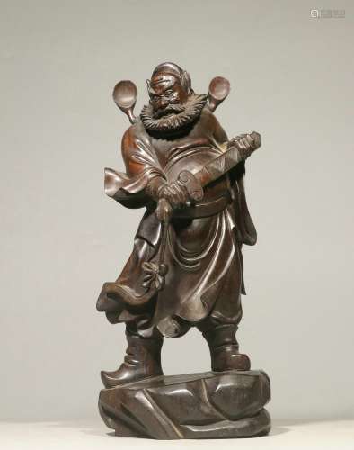 Backflow.Hand-carved Red Sandalwood Figurine of Zhong Kui , the Republic of China.