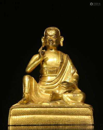 Backflow.Quality Good . Gilt Copper Figurine of Buddha (with the original bottom ),the Late Qing Dynasty