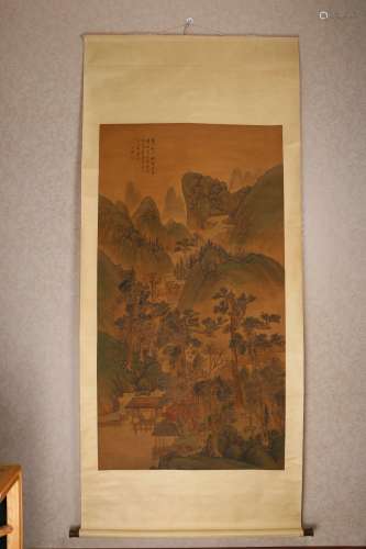 Vertical Silk Scroll Painting  by Wang Jian