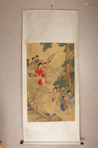Vertical Silk Scroll Painting by Jiao Bingzhen
