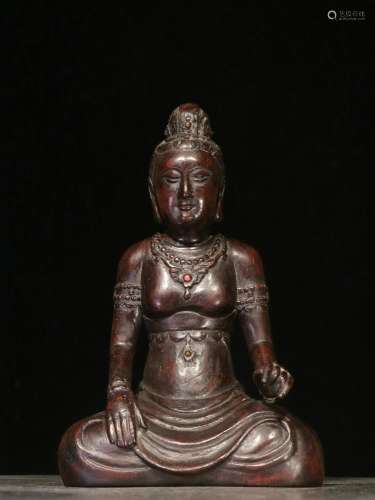Backflow.Handmade Bamboo-carved Figurine of Seated Avalokitesvara , the Republic of China