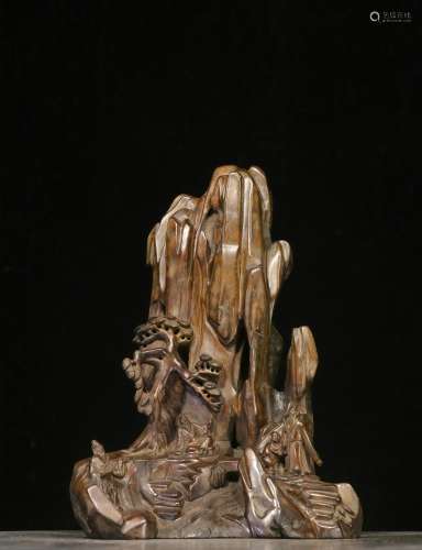 Overseas Backflow. Old Collection. Eaglewood Rockery Ornament with Hand-carved Figures and Lanscape