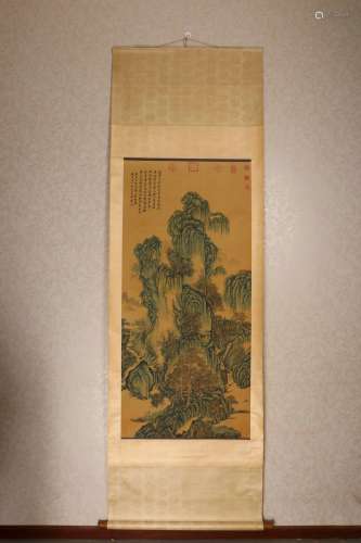 Vertical Silk Scroll Painting by Wang Shimin