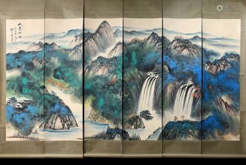 chinese six-screen painting by zhang daqian in modern times