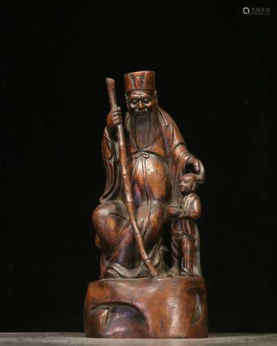 Overseas Backflow. Old Collection. Eaglewood Hand-carved Figurine of  an Old Man