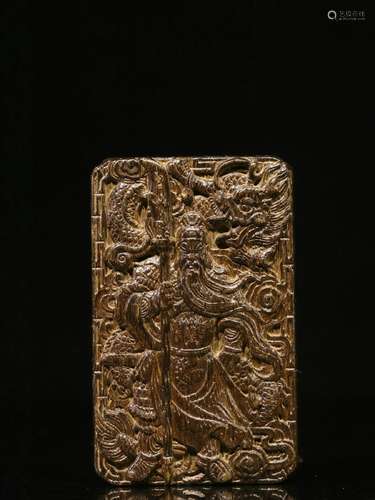 Overseas Backflow. Old Collection. Eaglewood Tablet with Hand-carved Guan Yu