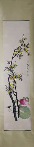 chinese vertical painting of plant by he xiaofeng in modern times