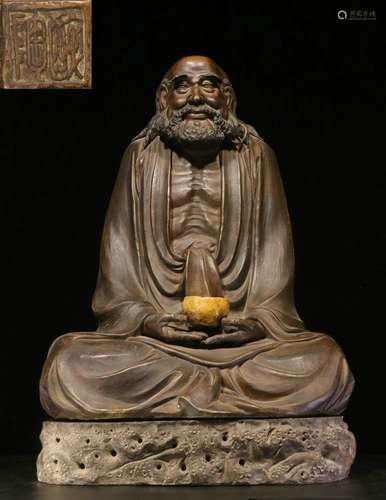 Overseas Backflow. Old Collection. Exquisite Figurine of Seated Bodhidharma ,Shiwan Kiln