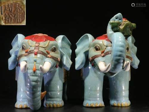 Backflow.Quality Good .Old Colletion.  A Pair of Exquisite Elephant Ornaments Represents Wealth and Fortune with 