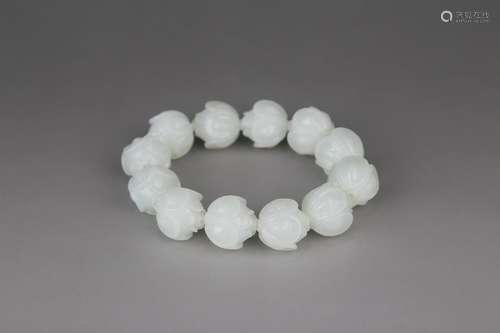 Hetian Jade Bracelet Carved with Lotus Flowers  ,Qing Dynasty