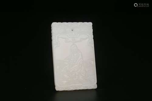 Hetian Jade Tablet Carved with BodhiDharma ,Qing Dynasty