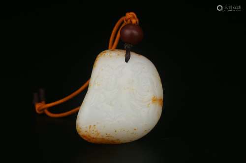 Hetian Jade Piece Carved with Ganoderma Lucidum and a Boy  ,Qing Dynasty