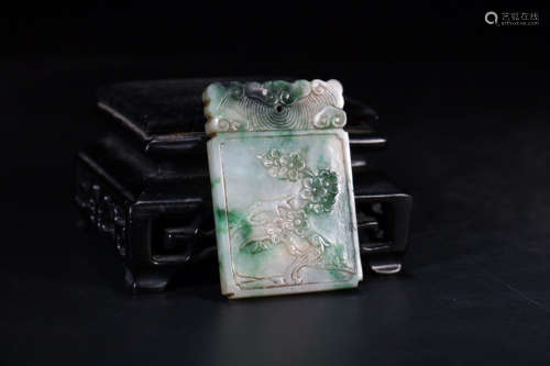 Old Jadeite Pendant with Magpies and Plum Blossom Designs ,Qing Dynasty