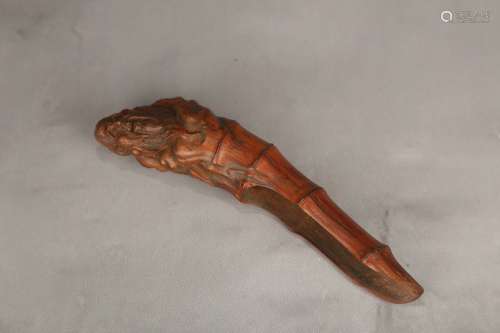 Bamboo Tea Shovel Carved with an Old Man , Qing Dynasty