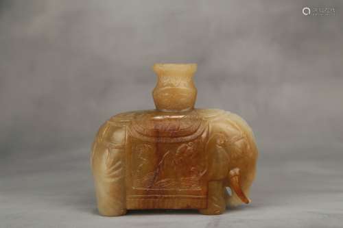 Hetian Jade Incense Pedestal Carved with Elephants, Qing Dynasty