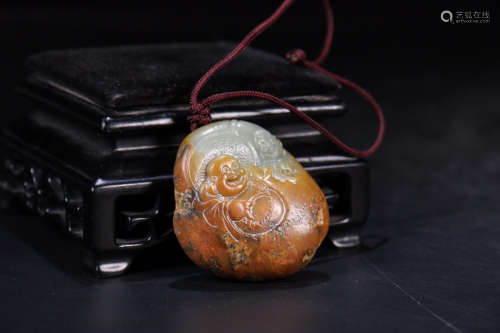 Old Colletion：Xinjiang Hetian Jade Pebble Pendant Carved with Maitreya