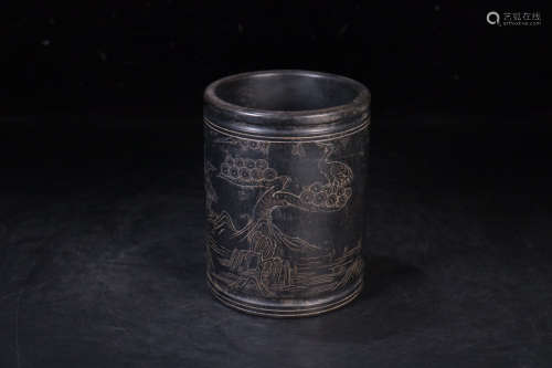 Backflow： She Inkstone Brush Pot with Cranes Design by a Master