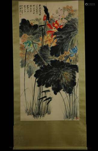 Vertical Painting: Flowers  by Zhang Daqian