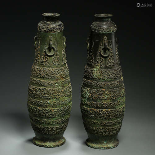 A PAIR OF OLD CHINESE BRONZE VASES