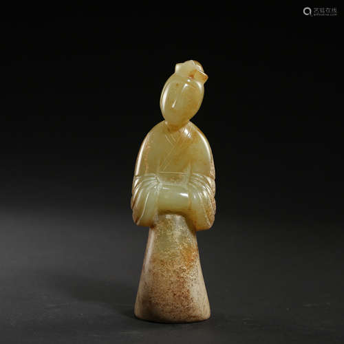 HAN DYNASTY, CHINESE HETIAN JADE CARVED HUMAN FIGURE