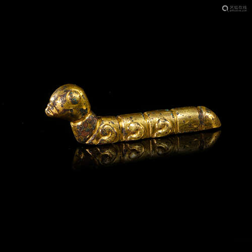 HAN DYNASTY, CHINESE GILT BRONZE SILKWORM