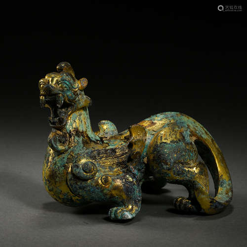 HAN DYNASTY, CHINESE GILT BRONZE BEAST