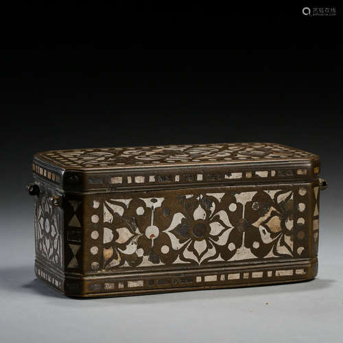 TANG DYNASTY, CHINESE BRONZE INCENSE BOX INLAID SILVER