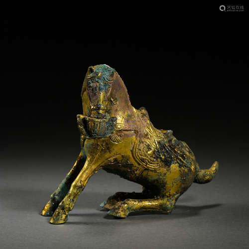 OLD CHINESE GILT BRONZE HORSE