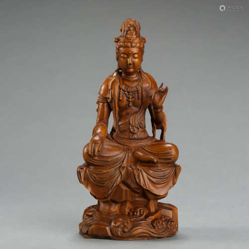 QING DYNASTY, CHINESE WOOD CARVED BUDDHA STATUE