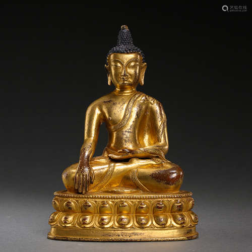 QING DYNASTY, CHINESE GILT BRONZE BUDDHA STATUE FIGURE