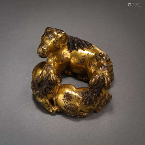 OLD CHINESE GILT BRONZE SHEEP