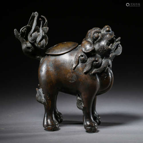 OLD CHINESE BRONZE LION INCENSE BURNER