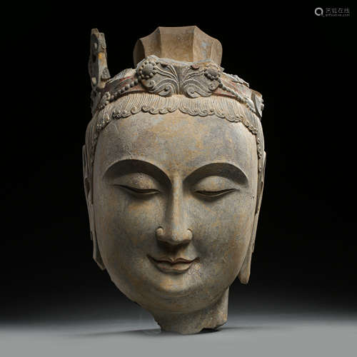 OLD CHINESE BLUESTONE CARVED BUDDHA HEAD