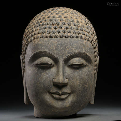 OLD CHINESE BLUESTONE CARVED BUDDHA HEAD