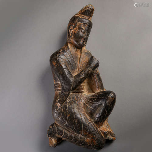 WEI DYNASTY, A CHINESE LAPIS LAZULI CARVED HUMAN FIGURE