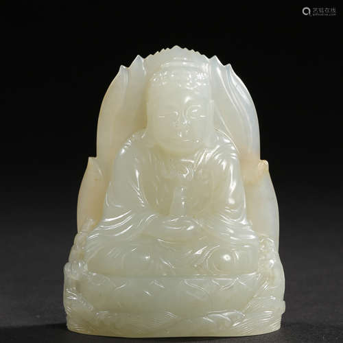 QING DYNASTY, HETIAN WHITE JADE SITTING BUDDHA