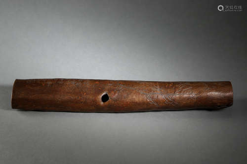 QING DYNASTY, CHINESE WOOD CARVED PEN HOLDER WITH POEM