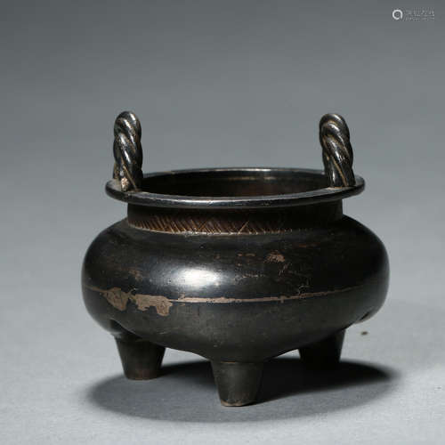 QING DYNASTY, CHINESE TRIPOD STERLING SILVER FURNACE