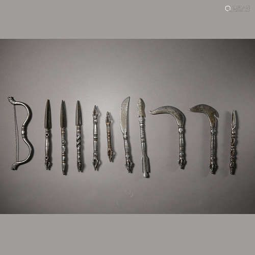 QING DYNASTY, A SET OF CHINESE STERLING SILVER ARTIFACTS