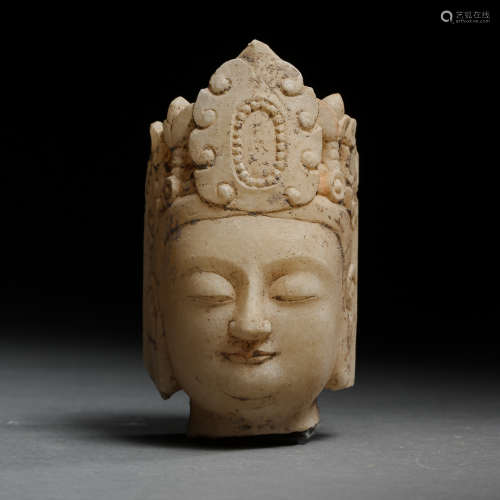 NORTHERN QI DYNASTY, CHINESE WHITE JADE CARVED BUDDHA HEAD