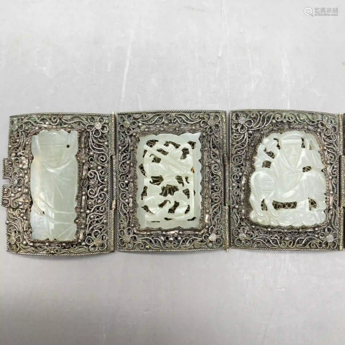 Qing silver inlaid Hetian jade bracelet