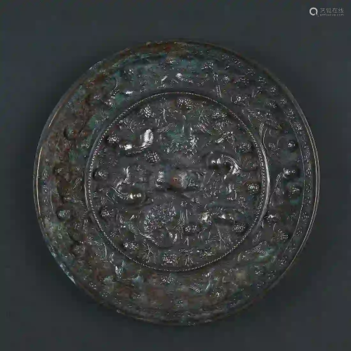 Tang Dynasty style Bronze Mirror with Sea Beast Grape